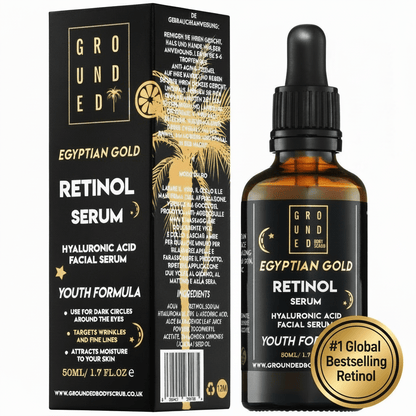 Grounded Beauty Egyptian Gold Retinol Serum with Hyaluronic Acid | 50ml Value Size | Anti Ageing, Fine Lines & Wrinkles.