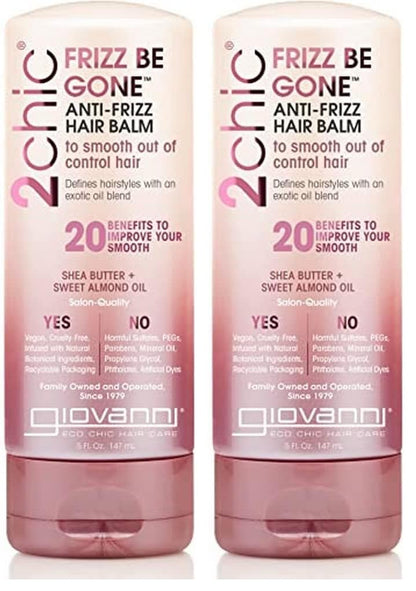 GIOVANNI 2chic Frizz Be Gone Anti-Frizz Hair Balm — Color Safe, Vegan, 5 oz (2-Pack)