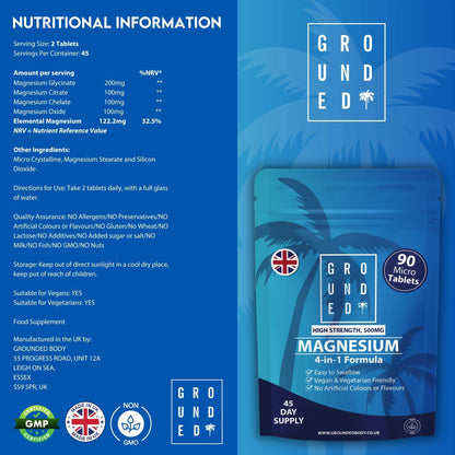 Grounded 4-in-1 Magnesium 500mg Tablets – Comprehensive Support for Mind & Body