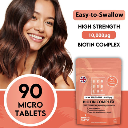 Grounded Biotin Hair Growth Complex 10,000mcg Tablets – Hair Strength, Thickness & Volume Support