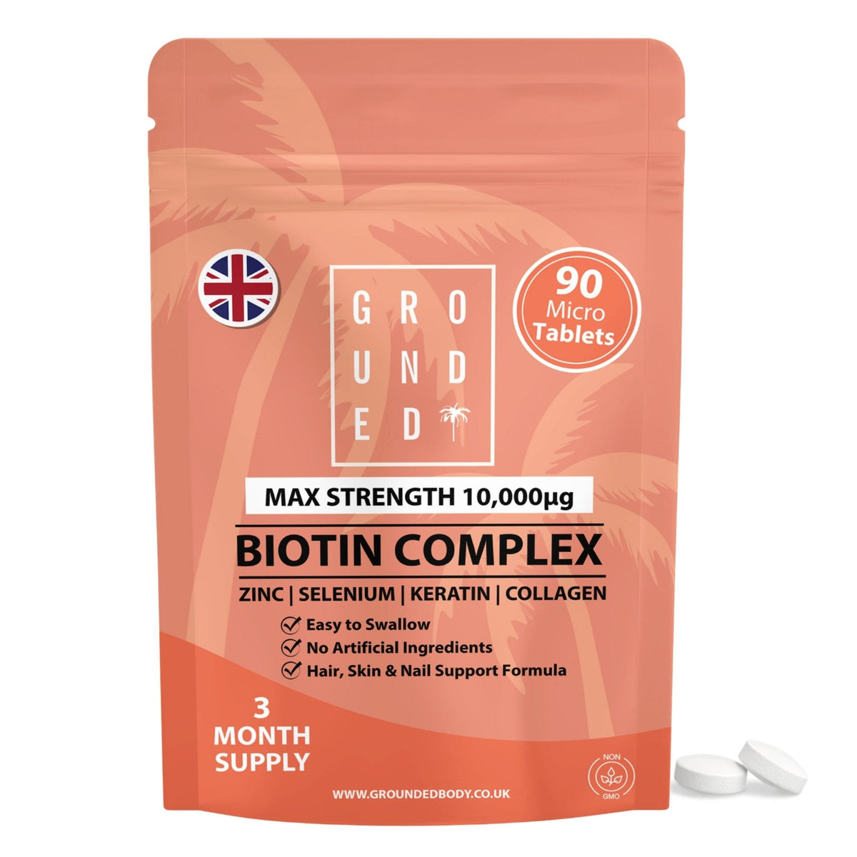 Grounded Biotin Hair Growth Complex 10,000mcg Tablets – Hair Strength, Thickness & Volume Support