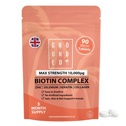 Grounded Biotin Hair Growth Complex 10,000mcg Tablets – Hair Strength, Thickness & Volume Support