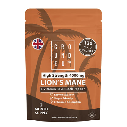 Grounded Lion’s Mane 4000mg Tablets – Natural Brain & Focus Support