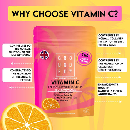 Grounded Vitamin C 500mg with Rosehip & Bioflavonoids – Daily Immune & Skin Support