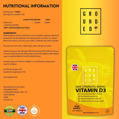 Grounded Vitamin D3 4000 IU – 365 Tablets