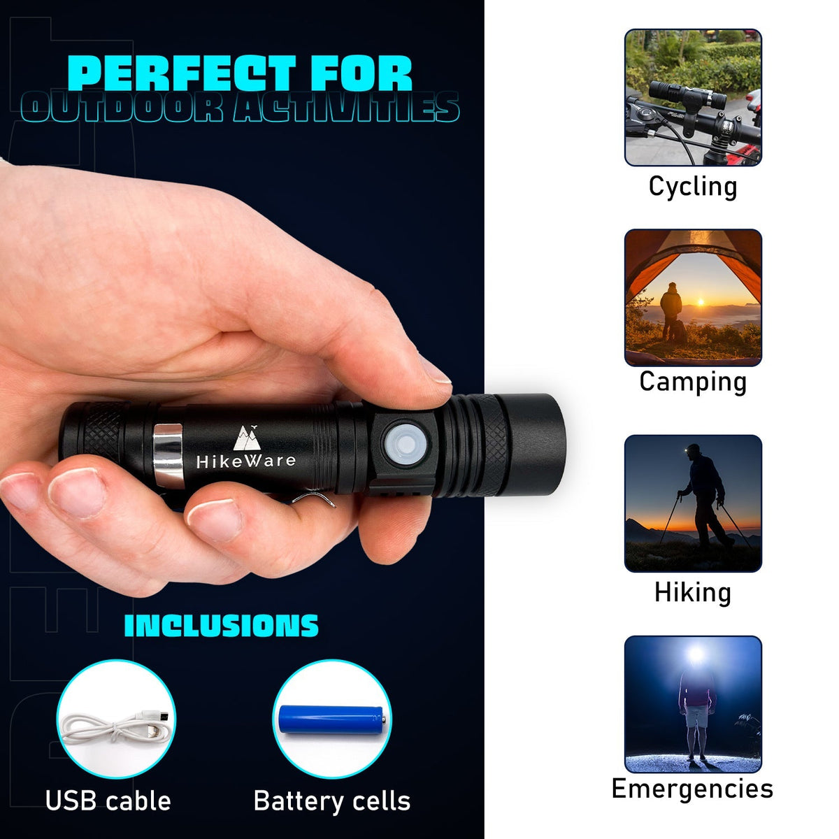 HikeWare Ultra Bright LED Pocket Flashlight - 3000 Lumens