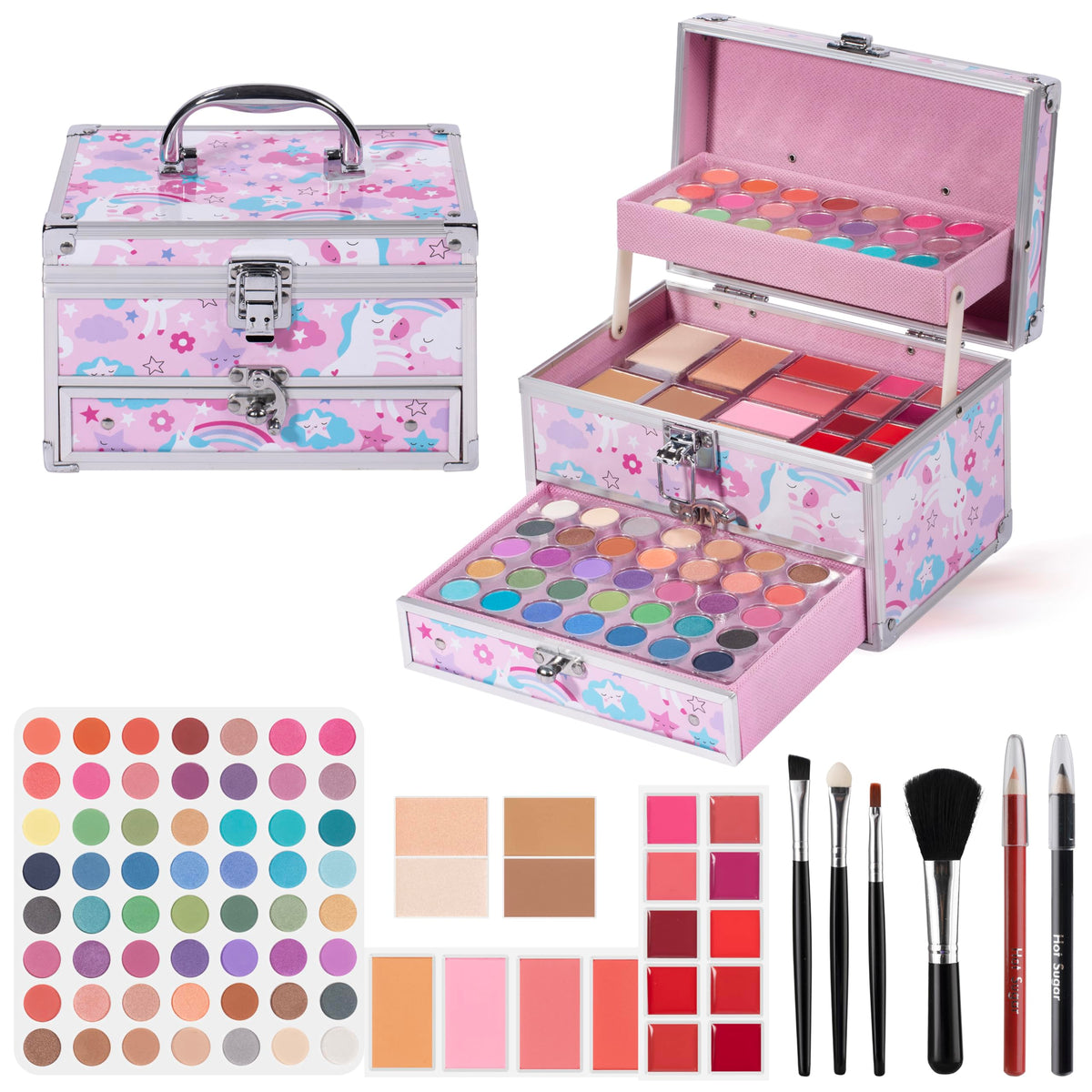 Hot Sugar Makeup Kit for Teens with Unicorn Train Case – Portable Gift Set