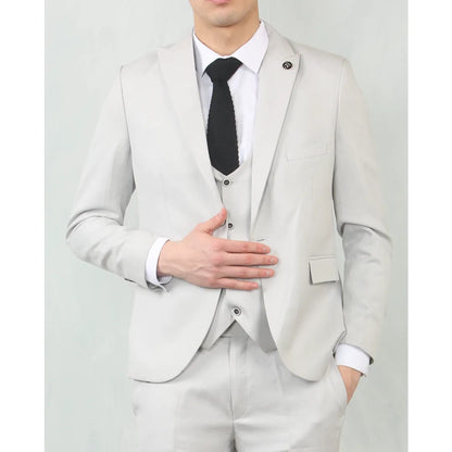 IM200 - Men's Light Grey Tailored Fit Wedding 3 Piece Suit