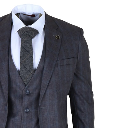 IM31 - Men's Charcoal 3 Piece Prince Of Wales Check Suit