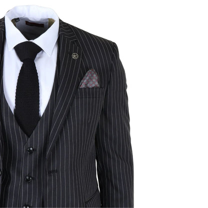 IM45 - Men's Classic Pinstripe 3 Piece Black Suit