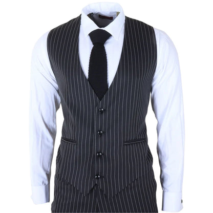 IM45 - Men's Classic Pinstripe 3 Piece Black Suit