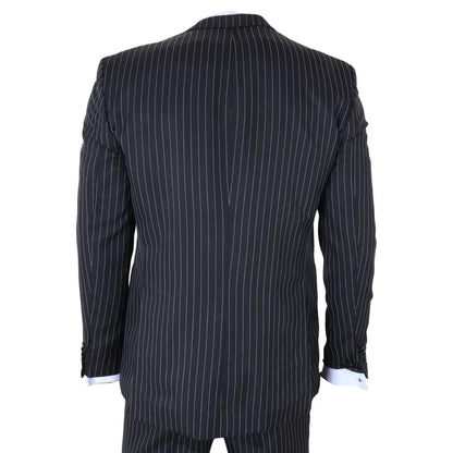 IM45 - Men's Classic Pinstripe 3 Piece Black Suit
