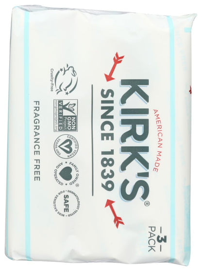 Kirk's Coco Castile Fragrance-Free Soap Bar — 4 oz Each, Pack of 4 | Plant-Based, Triple-Milled