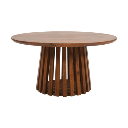 Slatted Mango Wood Round Coffee Table 80Cm