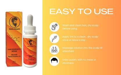 Mane Regain Minoxidil 5% Topical Solution for Men - Extra Strength, Unscented, 6 oz (3-Pack)