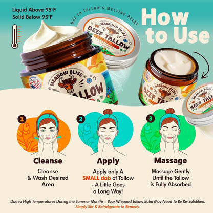 Meadow Bliss Beef Tallow for Skin – Moisturizer Cream with Grass-Fed Tallow, Organic Jojoba Oil & Shea Butter | Citrus Breeze | 4 oz | Made in USA