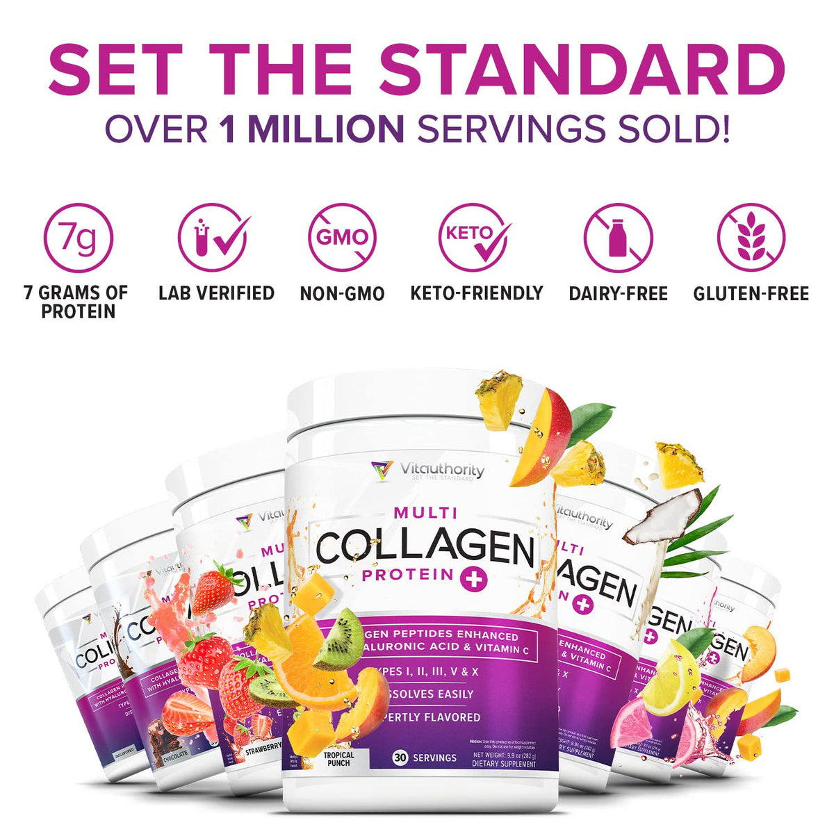 Multi Collagen Peptides Powder for Women – Hydrolyzed Collagen with Types I II III V X, Vitamin C & Hyaluronic Acid – Hair, Skin & Nails (Pink Lemonade) – 30 Servings