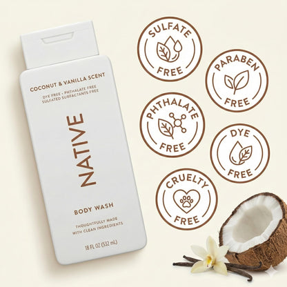 Native Body Wash 2 Pack – Coconut Vanilla, Sulfate Free, 18 oz Each