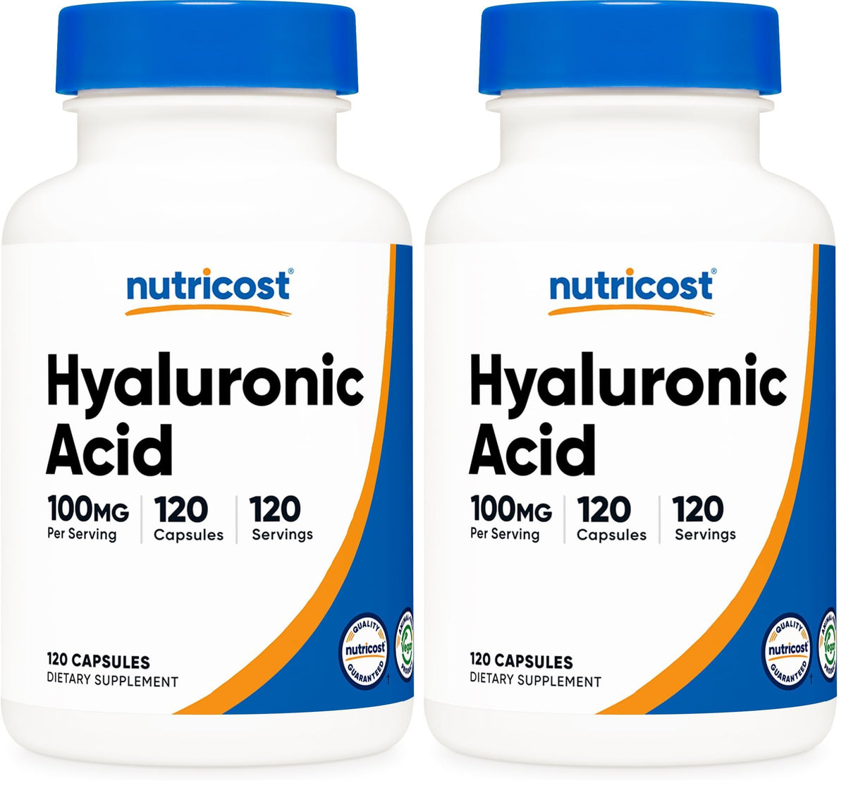 Nutricost Hyaluronic Acid 100mg Capsules – 120 Vegetarian Capsules per Bottle, Gluten Free & Non-GMO (2-pack)