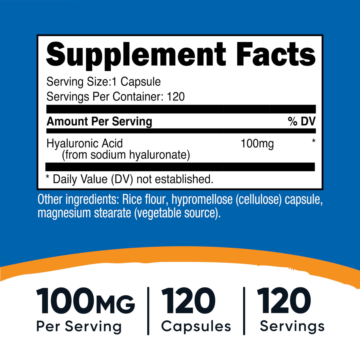 Nutricost Hyaluronic Acid 100mg Capsules – 120 Vegetarian Capsules per Bottle, Gluten Free & Non-GMO (2-pack)