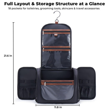 Ralnitote Large Hanging Toiletry Bag for Men – Travel Grooming Organizer, Black