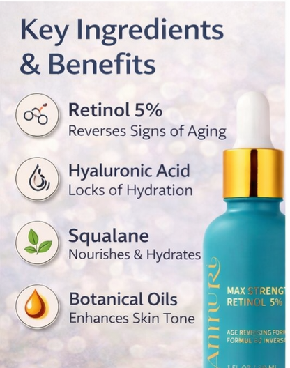 Retinol MAX 5% High Strength Anti-Ageing Serum (30ml) | Ammuri