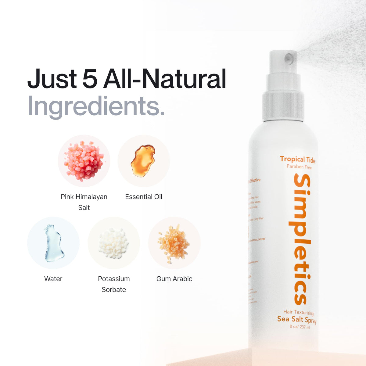 Simpletics Himalayan Sea Salt Hair Spray (Vanilla) – Light Hold, 5-Ingredient Formula, Paraben & Sulfate Free