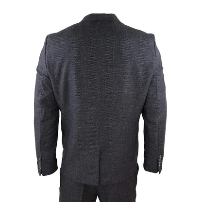 STZ14 - Men's Wool 3 Piece Suit Tweed Charcoal Black Classic