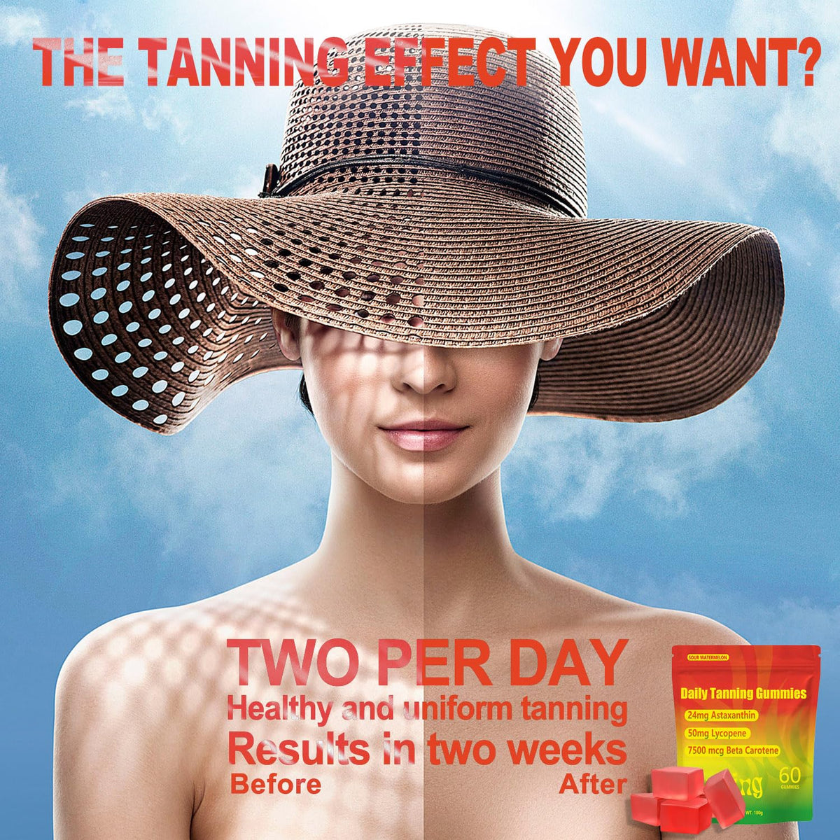 TailTrespass Tanning Gummies – Daily Astaxanthin, Lycopene & Beta Carotene for Glow (60 Count)