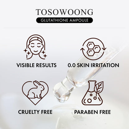 TOSOWOONG Glutathione Serum 20,000ppm with Niacinamide & Hyaluronic Acid – Dark Spots, Elasticity Support | Korean Skincare | 2.02 fl oz