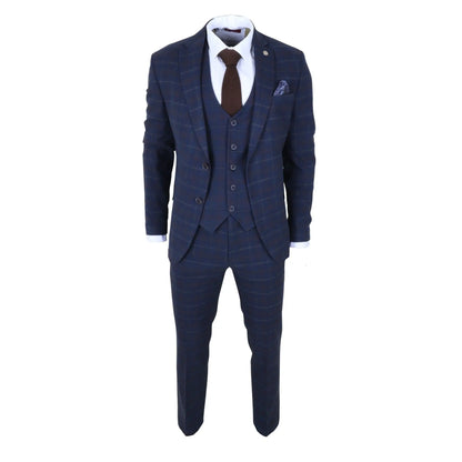 TP-34 - Men's 3 Piece Navy Plaid Check Tailored Fit Suit