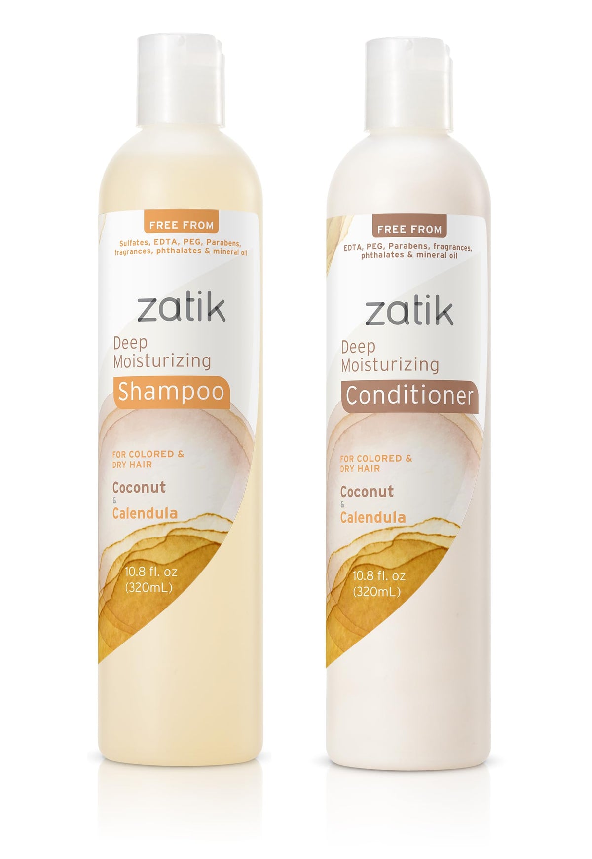 Zatik Naturals Deep Moisturizing Shampoo + Conditioner Set – Coconut & Calendula, Color-Treated Hair