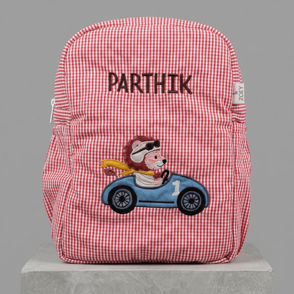 Handcrafted Little Racer Lion Kids Backpack