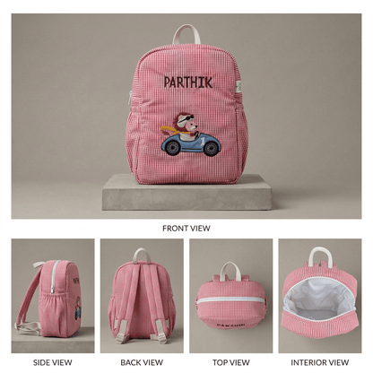 Handcrafted Little Racer Lion Kids Backpack
