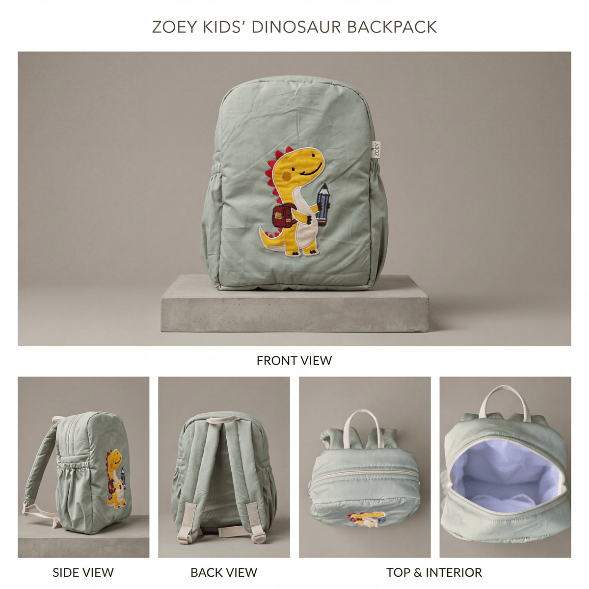 Handcrafted Study Buddy Dino Kids Backpack