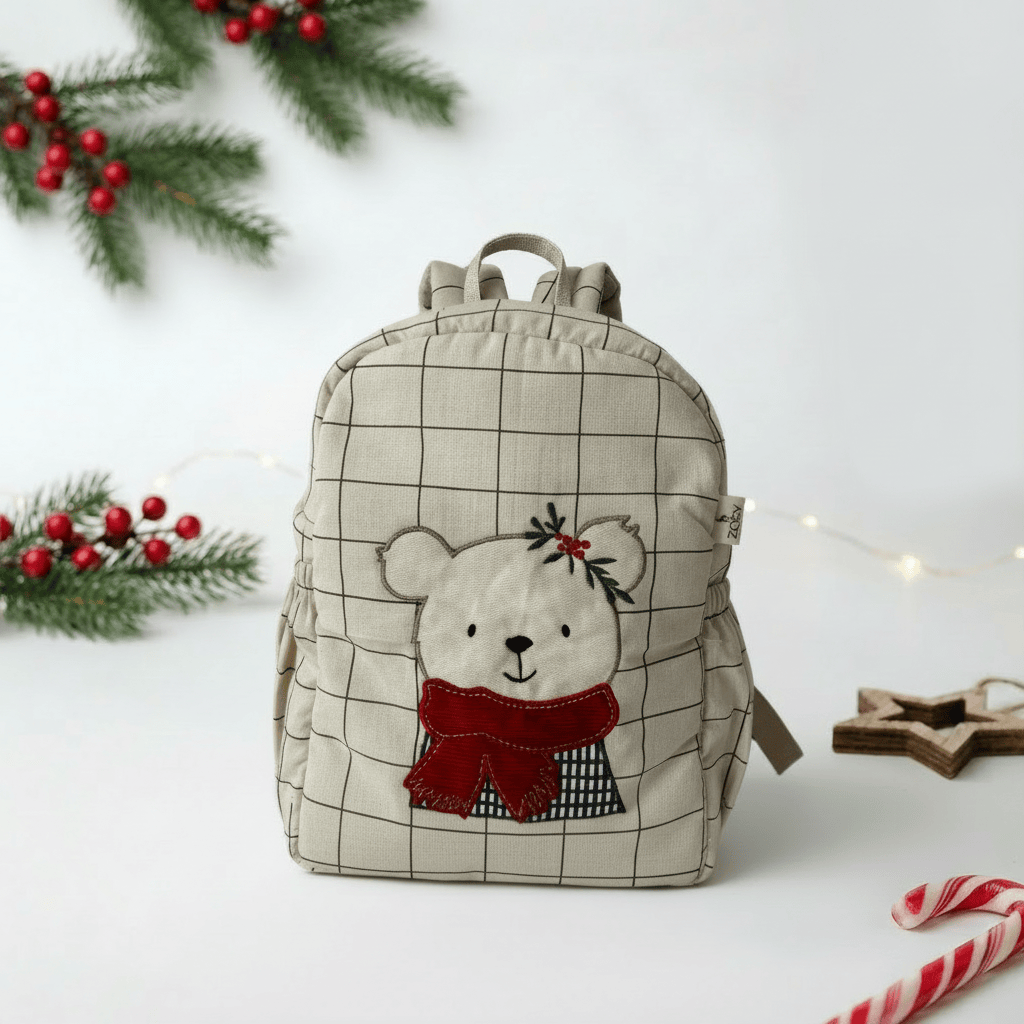 Winter Bear Embroidered Kids Backpack – Limited Christmas Edition