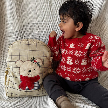 Winter Bear Embroidered Kids Backpack – Limited Christmas Edition