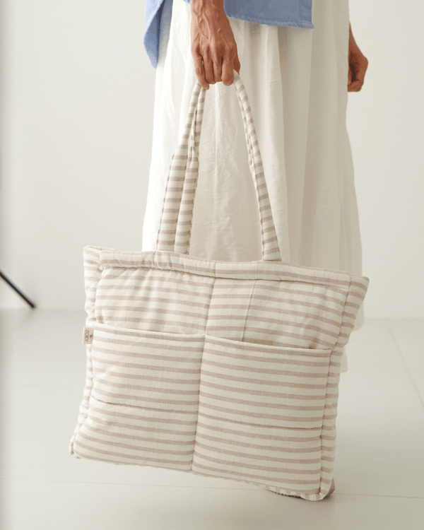 Almond Stripe Tote Nappy Bag (100% Cotton)