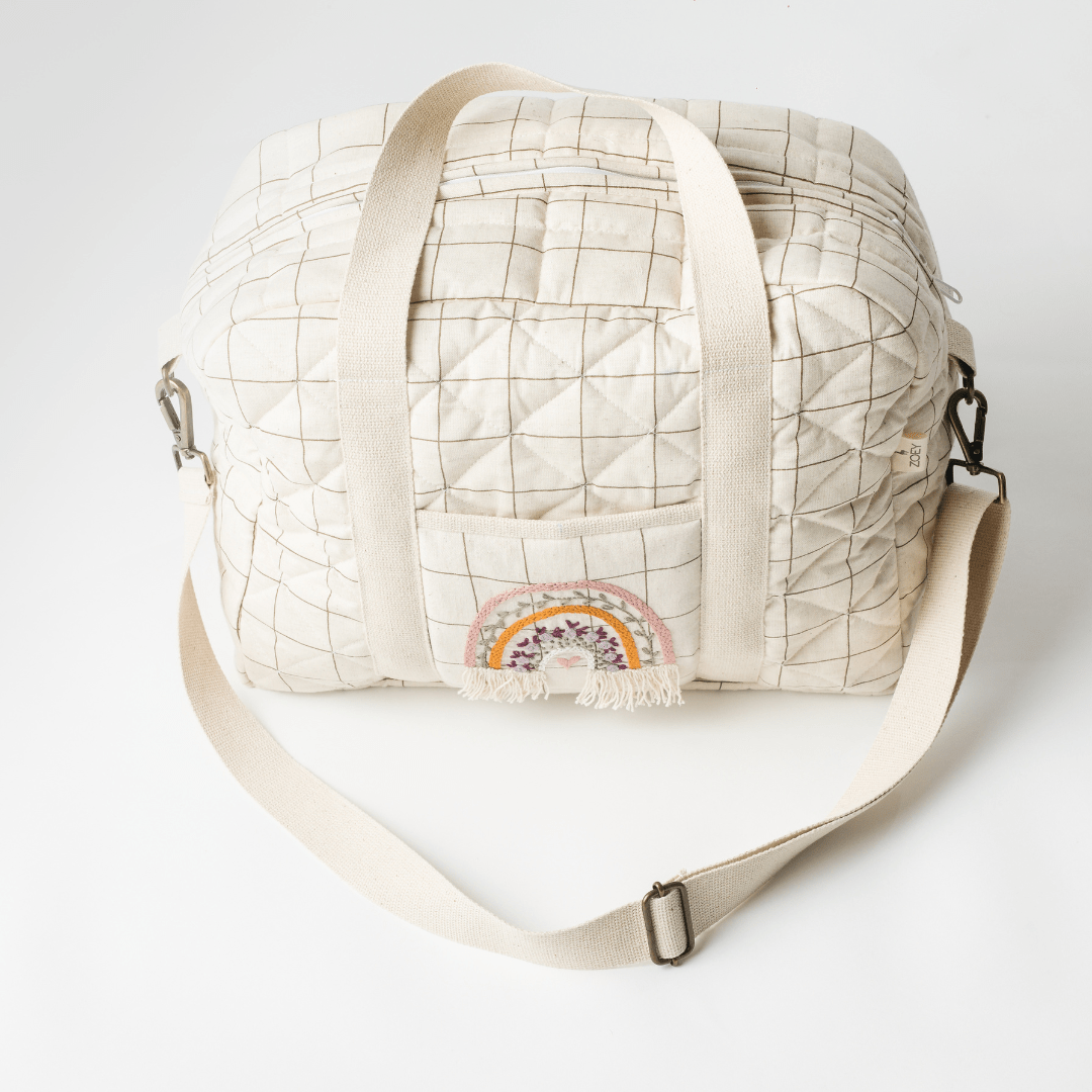 Hand Embroidered Rainbow Nappy Bag