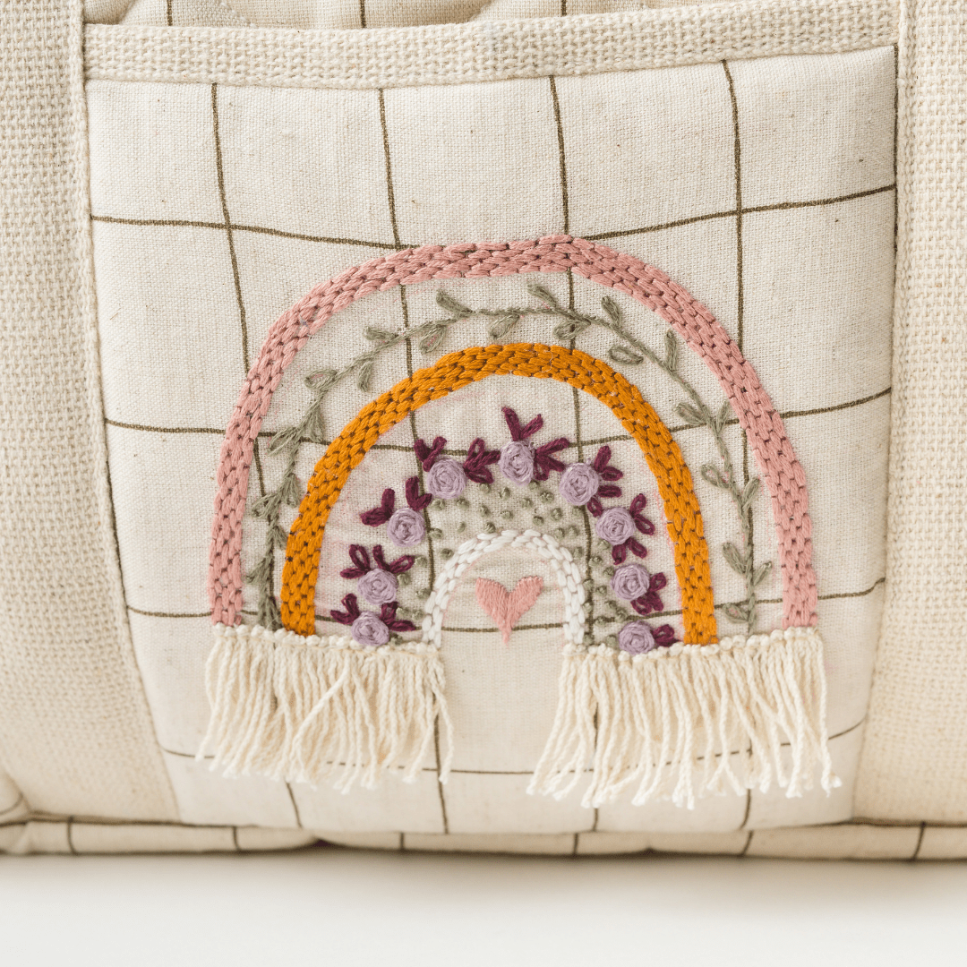 Hand Embroidered Rainbow Nappy Bag