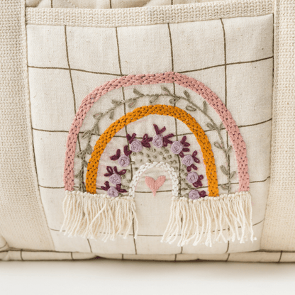 Hand Embroidered Rainbow Nappy Bag