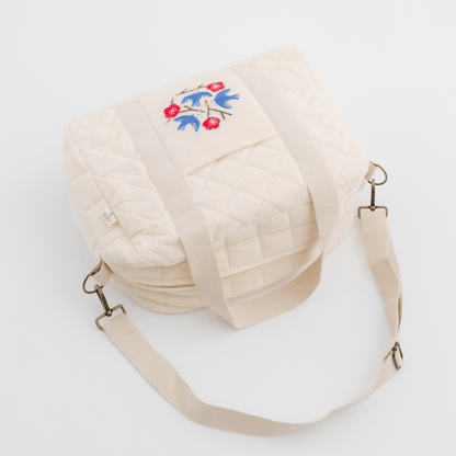 Hand Embroidered Songbirds Perch Nappy Bag (Pure Cotton)